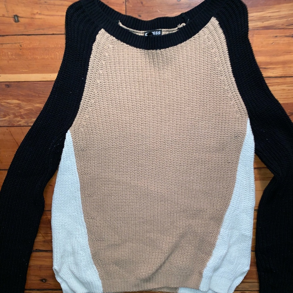 Express Black, White, Tan Crewneck Sweater